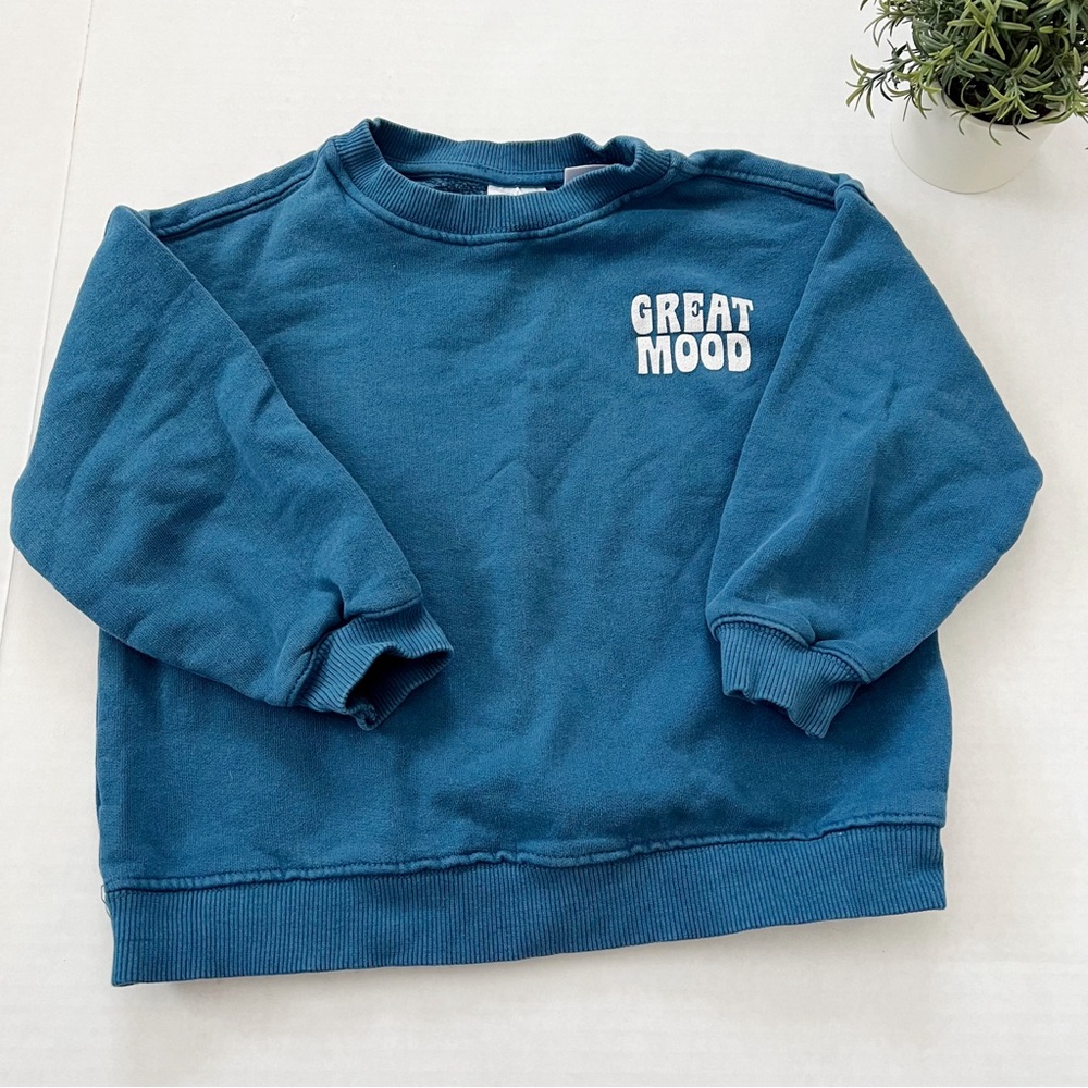 Zara Kids Great Mood Graphic Crew Neck Sweatshirt in Blue